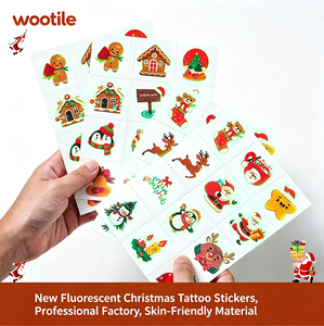 Autocollants de tatouage temporaire de <span class=keywords><strong>Noël</strong></span> qui brillent dans le noir |   Tatouages ​​pour le visage lumineux et doux pour la peau pour enfants, thème <span class=keywords><strong>Noël</strong></span> - Product Image 2