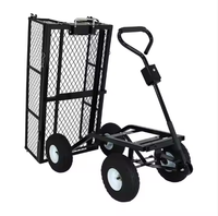 Chariot de jardin robuste en fonte, pliable, pneumatique 3.50-4, chariot à main à quatre roues, plateforme en maille, outils OEM, charge 250 kg
