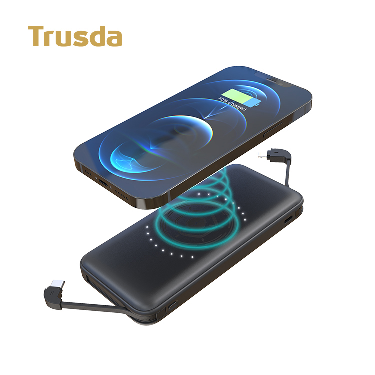 Внешний аккумулятор со встроенным кабелем, беспроводной универсальный магнитный внешний аккумулятор 10000 мАч с usb