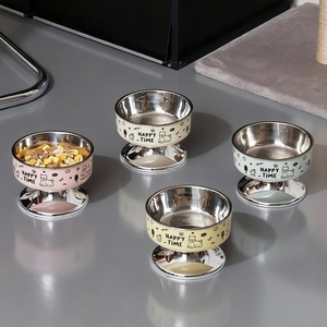 Bol pour chat sur pieds en acier inoxydable Chong Ke avec support pour le cou, anti-renversement, grand diamètre pour chats - Product Image 1