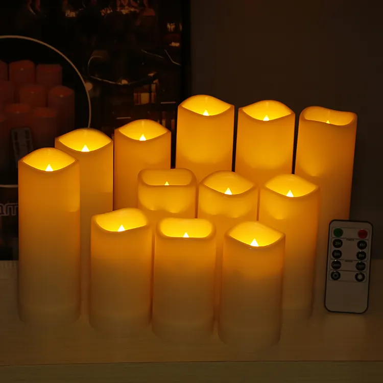 방수 불꽃 양초 야외 배터리 작동 LED 기둥 양초 전기 가짜 3D 실제 불꽃 원격 이동 조명
