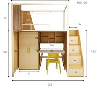 Lit superposé double en métal et acier pour chambre d'étudiant, dortoir, avec table d'étude et bureau, lit d'appartement