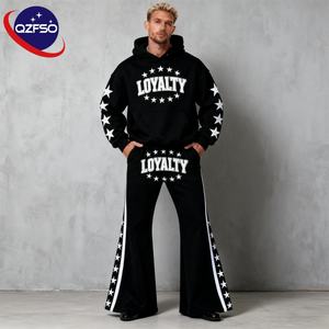 QZFSO, fabricante de ropa, ropa de calle personalizada, chándal, logotipo de letra impresa completa, Sudadera con capucha, conjunto de pantalones de chándal y sudadera holgada de gran tamaño - Product Image 1