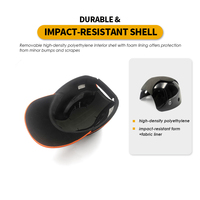 Casco de Seguridad Estilo Béisbol, Color Negro y Naranja, con Protección Contra Impactos y Logotipo