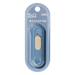 Deli Nu Sign Utility Knife NS065 Blue Automatic <b>Rebound</b> Safety Cutter Portable Carbon Steel Blade - Product Image 1