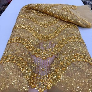 Tessuto in Pizzo con Paillettes e Perline, 5 Iarde, Lussuoso Ricamo Floreale in <span class=keywords><strong>Tulle</strong></span> per Abiti da Cerimonia per Donne Africane - Product Image 4