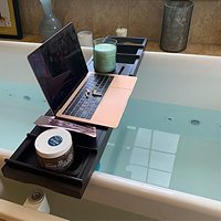 Plateau de bain extensible en bois, support de baignoire en bambou avec porte-verre à vin, plateau pour téléphone portable, organisateur réglable pour salle de bain