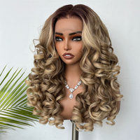 Perruque Lace Front 13*6 en Lin, sans colle, blonde, synthétique, prête à porter, longue et bouclée, en fibre Latisha, mélange de cheveux