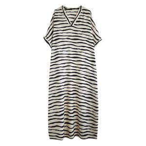 2024 Mùa Hè Thoải Mái Thanh Lịch Ăn Mặc Giản Dị Quá Khổ Thoáng Khí Màu Đen Trắng Sọc Midi Tự Nhiên Vòng Eo Cho Kỳ Nghỉ - Product Image 5