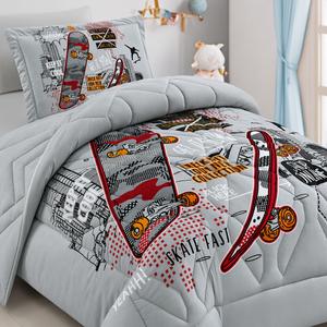 Juego de Ropa de Cama Infantil con Diseño de Skateboard, Edredón Acolchado con Tema Urbano para Niños, Decoración para Habitación Juvenil en Gris y Rojo - Product Image 5