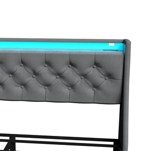 <strong>Queen</strong> <strong>Size</strong> <strong>Bed</strong> <strong>Frame</strong> with Storage Headboard RGB LED Lights &amp; USB Charging Station-Grey - Product Image 5