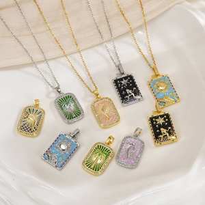 Nouveau collier pendentif de <span class=keywords><strong>carte</strong></span> de tarot de la série Océan rétro à la mode, hippocampes, dauphins, émail coloré, design carré de <span class=keywords><strong>carte</strong></span> de tarot pour femmes - Product Image 1