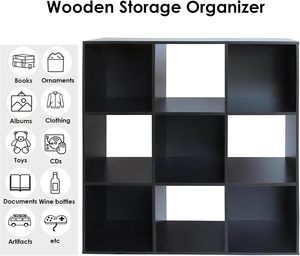 Wooden Storage <strong>Cubes</strong> Bookcase <strong>Unit</strong> <strong>Shelf</strong> Closet Cabinet DVD Rack Bookshelf File Organizer Rack Dark Brown 9 <strong>Cube</strong> - Product Image 3