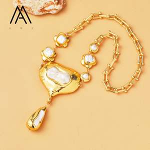 יוקרה מצופה זהב לבן בארוק מים מתוקים שרשרת תליון בסגנון בוהמיאן עם מסיבות שרשרת קישור - Product Image 3