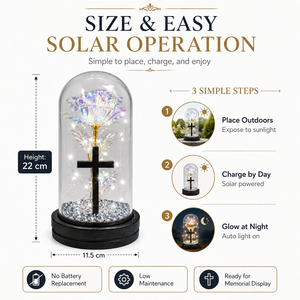 Lámpara Solar <span class=keywords><strong>para</strong></span> Tumba con Cruz Religiosa y Rosa en Cúpula <span class=keywords><strong>de</strong></span> <span class=keywords><strong>Cristal</strong></span> <span class=keywords><strong>para</strong></span> Decoración <span class=keywords><strong>de</strong></span> Cementerios Polacos, Venta al Por Mayor - Product Image 4