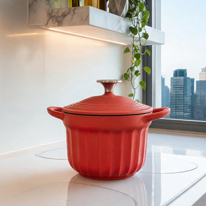 Marmite en fonte émaillée, faitout haut cannelé, OEM ODM Marque privée pour les distributeurs, Ustensiles de cuisson professionnels - Product Image 2