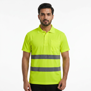 Clush Industries Dark Night Reflective Safety Yellow <b>Hi</b> <b>Vis</b> Breathable Mesh Unisex <b>T</b>-<b>Shirt</b> with Reflective Strips - Product Image 1