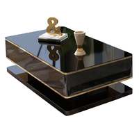 Juego de sofás de lujo, muebles para sala de estar, mesa de centro rectangular negra con almacenamiento, 4 cajones, mesa central superior de vidrio templado