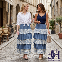 Jupe longue décontractée pour femme à imprimé cachemire, à volants, bleue, avec blocs de couleur, fluide, coupe trapèze, respirante, idéale pour les vacances d'été
