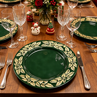 Assiettes de Présentation Vertes Réutilisables en PP pour Noël, Vente en Gros, OEM, pour Mariages, Centres de Table Festifs et Décoration de Table