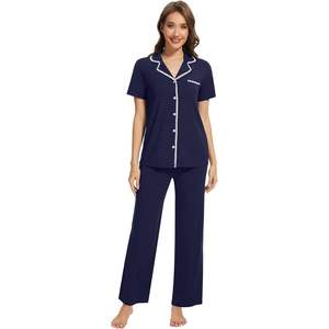 Ensemble de pyjama pour femmes personnalisé, vêtements de nuit boutonnés, viscose de bambou douce, ensemble de vêtements de détente 2 pièces avec poches, tailles S à XXL - Product Image 5