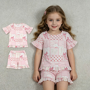 Ensembles de vêtements pour petites filles, style décontracté d'été, avec nœuds et fleurs, respirants, nouveaux designs, vêtements pour enfants, RTS Boutique - Product Image 1