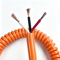 Kabel Spiral PU 3 Inti Oranye, Kabel Gulung Konduktor Tembaga, Kabel Daya Pegas Retraktil