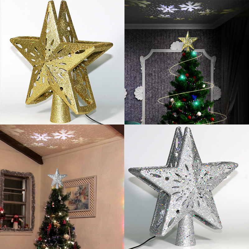 Ywlake Christmas Tree Topper Star With Lights - LED Light Up Tree Topper With Snowflake Projector, Silver Plastic, 10.23-Inch