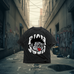 T-shirt Oversize con Faccia di Rich John in Stile Cartoon, Nera, Estetica Vintage Anni '90, Unisex, Streetwear Urbano, Maglietta Grafica Grunge - Product Image 3