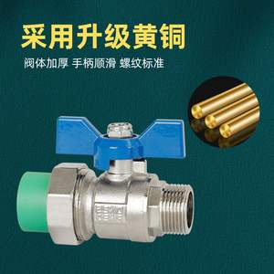 Robinet à bille à union mâle PPR, 6 points, diamètre plein, tout en cuivre, épaissi, interrupteur pour chauffe-eau et robinets de tuyauterie - Product Image 3