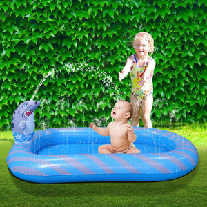 Piscine gonflable en forme de requin avec fontaine, tapis de jeu aquatique extérieur pour enfants, pour la natation et la baignade, en PVC, 170x105x55cm - Product Image 1