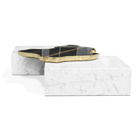 Table basse carrée contemporaine en marbre noir et blanc Boca Luxury Home Furniture, modules en marbre