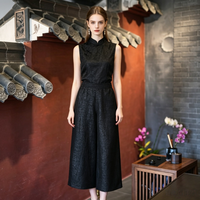 Vêtements originaux pour femmes, style chinois, pantalon large à jambes droites en soie Xiangyun Sha, décontracté, haut de gamme, noir, 5935