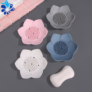 Floral Soap Dish Flower Shape Silicone Draining Bathroom Tray White Gray Blue Pink Scandinavian Style Deck Mount - Product Image 1