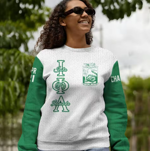 Cardigan Sorority Phi Beta Sigma Fraternity Iota Phi Lambda, Giacca Varsity Personalizzata <span class=keywords><strong>Bianca</strong></span> con Dettagli Verde Smeraldo, <span class=keywords><strong>Felpa</strong></span> Sorority - Product Image 2