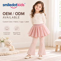 Smiledotkids Pantalon évasé personnalisé pour enfants avec superposition de jupe en tulle rose, taille élastique, OEM ODM, vente en gros pour petites filles