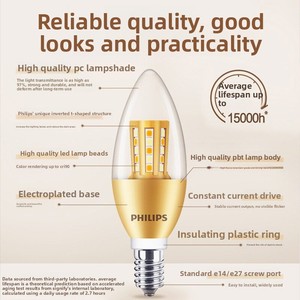Bombilla <span class=keywords><strong>LED</strong></span> para Velas E14, Bombilla de Bajo Consumo con Rosca Pequeña, 3W/5W/35W, para Uso en Jardín - Product Image 4