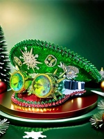 Chapeau de fête de Noël de luxe en gros avec 3 MOQ, orné de paillettes et de strass |   Lunettes steampunk à pointes à carreaux rouges et verts, décontractées, de plage, en peluche