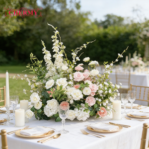 Centre <span class=keywords><strong>de</strong></span> table élégant en fleurs artificielles blanches et roses pour <span class=keywords><strong>mariage</strong></span>, <span class=keywords><strong>décoration</strong></span> <span class=keywords><strong>de</strong></span> table extérieure - Product Image 1