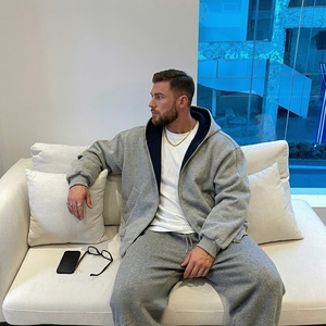 Hot Supplier Custom 450GSM Heavyweight Zip Up Hoodie Men HighQuality Two Tone Oversized Fleece Blank Hooded Streetwear TKAN857 - Product Image 3
