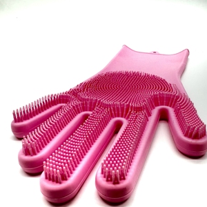 Gants de nettoyage en silicone réutilisables résistants à la chaleur avec brosse intégrée pour la vaisselle, utilisables en été comme en hiver - Product Image 1