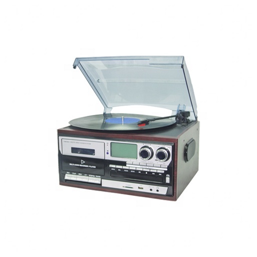 Classic Vintage Portable Audio & Video Recording Turntable Player 3-Speed with Built-In Wood Speaker and Carrying Case