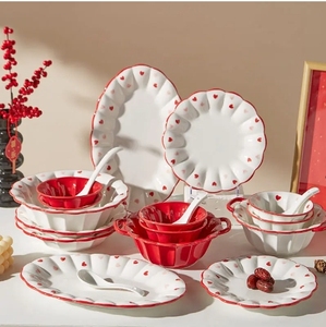 Tazón de Cerámica con Estampado de Corazón al por Mayor, Regalos de San Valentín <span class=keywords><strong>para</strong></span> <span class=keywords><strong>Parejas</strong></span>, <span class=keywords><strong>Tazones</strong></span> de 5 y 9 Pulgadas y Olla de Cerámica <span class=keywords><strong>para</strong></span> Guisos de 8 Pulgadas con Asa - Product Image 5