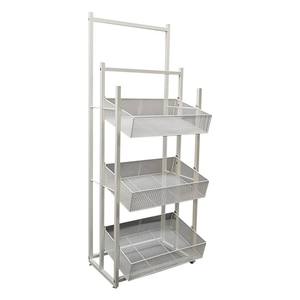 Étagère de rangement pour vêtements empilable à trois niveaux en plastique durable avec cadre en fonte et roulettes, design moderne, 50x30x130cm - Product Image 2