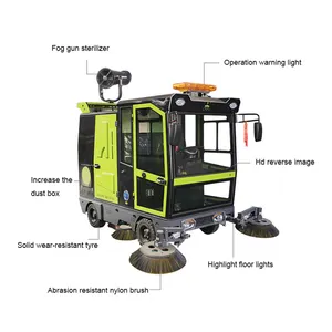 Road Floor Driving Sweeper Machine Dry And Water Sweeping Equipment Fully Enclosed Road Sweeper
