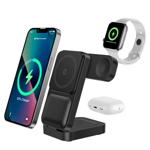 Station de <span class=keywords><strong>charge</strong></span> magnétique sans fil 3-en-1 2026 15W avec <span class=keywords><strong>induction</strong></span> pour <span class=keywords><strong>iPhone</strong></span>, Apple Watch et écouteurs - Product Image 2