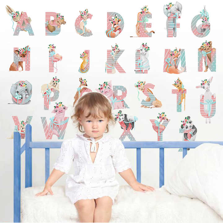 Pink Animals Alphabet Wall Decal For Kids Room Living Room Nursery ...