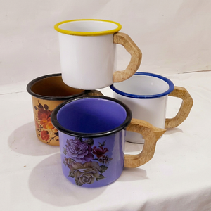 Floral <b>Enamel</b> Camping <b>Mug</b> Wooden Handle Coffee Tea Cup With Lid Outdoor Travel Drinkware - Product Image 1