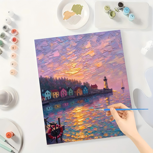 Kit Pittura con Numeri Faro al Tramonto per Adulti Fai da Te Ecologico Lavabile Colorato Villaggio Costiero 16x20 Pollici Senza Cornice da Parete - Product Image 3