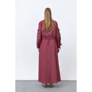 Women's Jacket Dress <b>Set</b> with Ruffle Detail on Sleeves - 20654TKS - BURGUNDY - Product Image 4